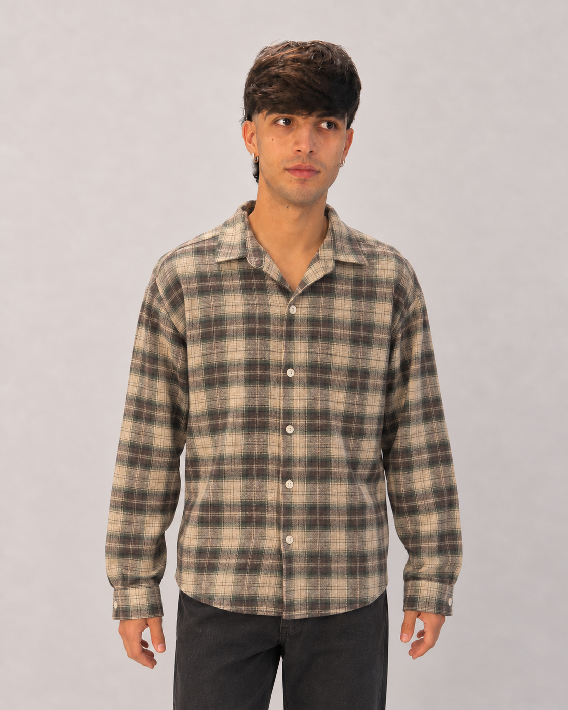 Camicia quadri beige e marrone