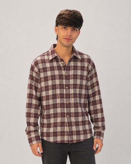 Camicia quadri bordeaux e panna