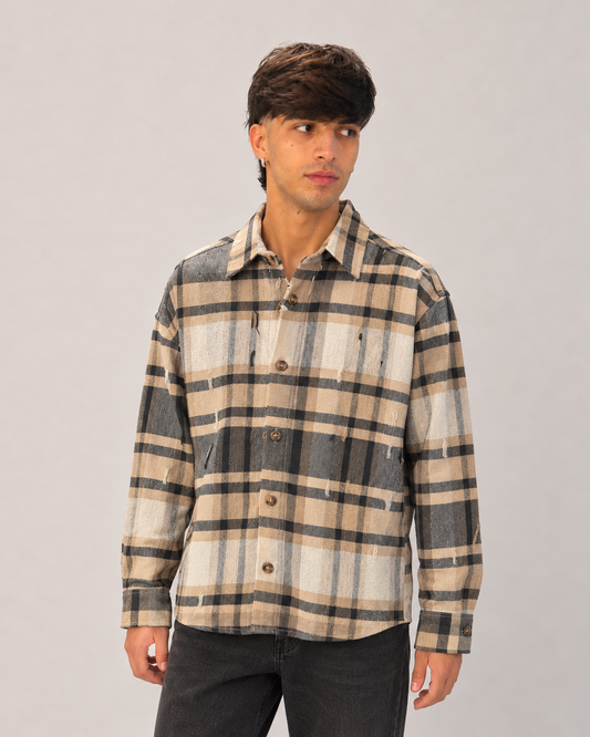 Camicia quadri beige e nero