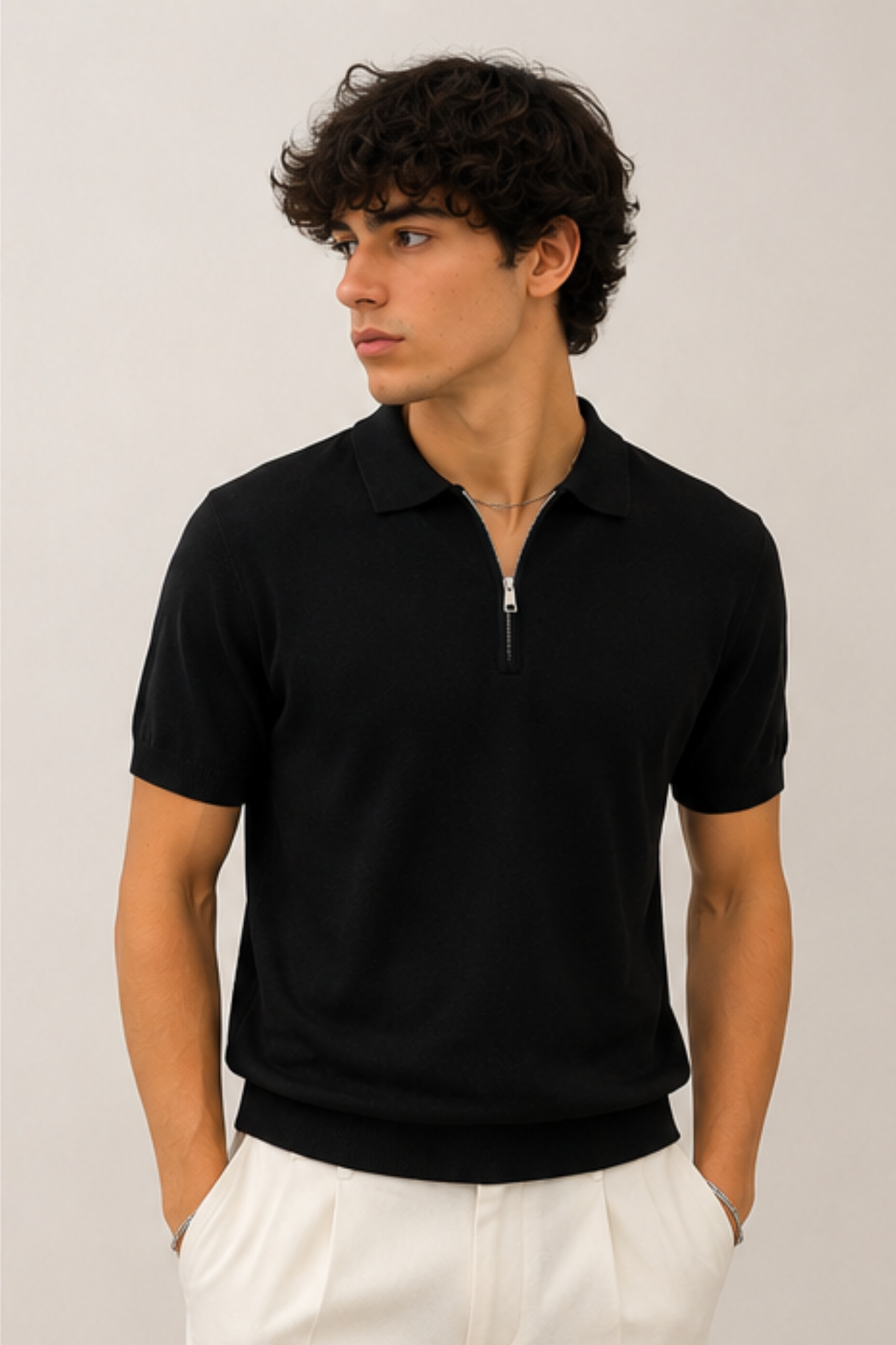 BrunoLeoni Zip Polo Black