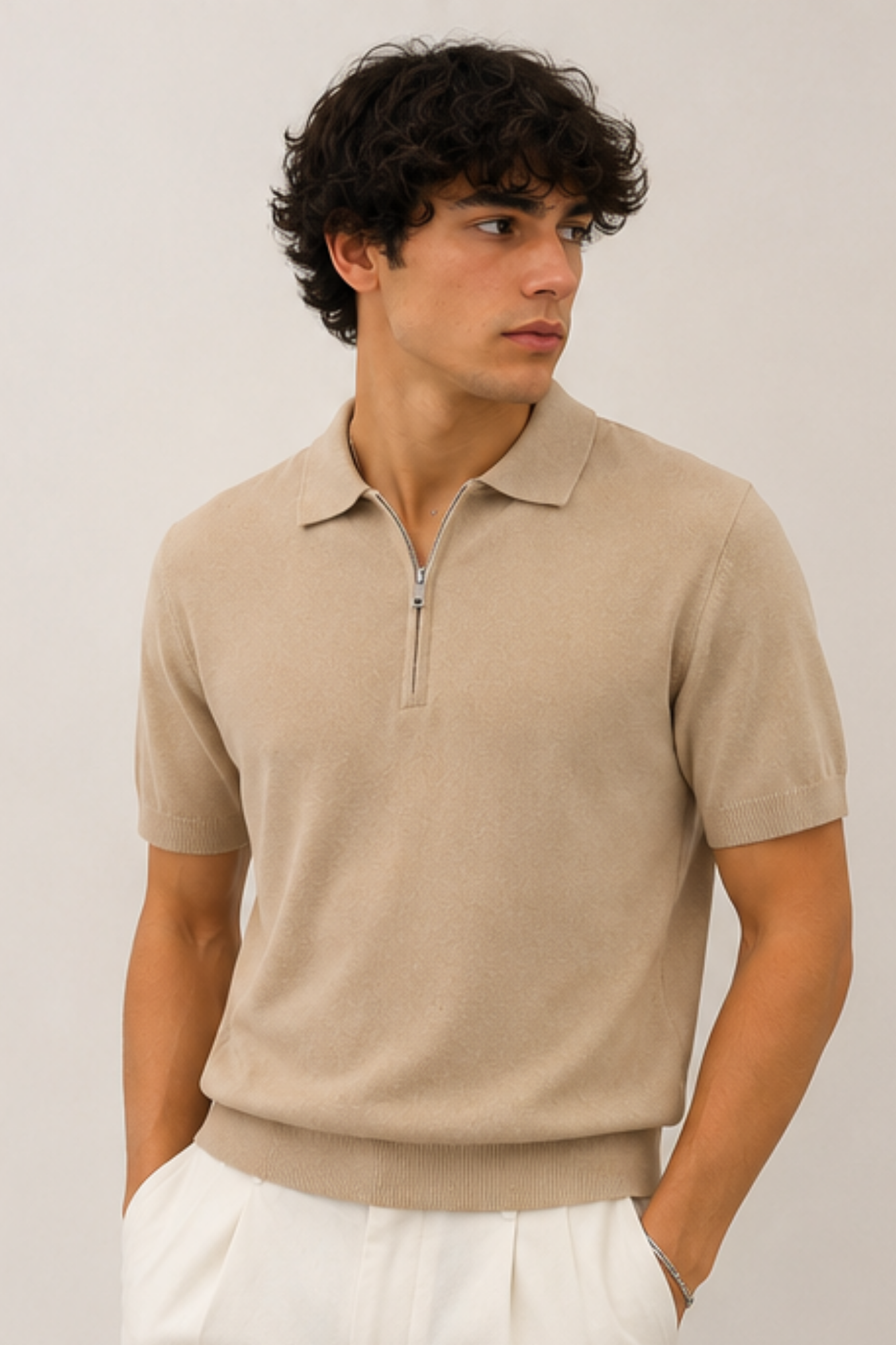 BrunoLeoni Zip Polo Beige