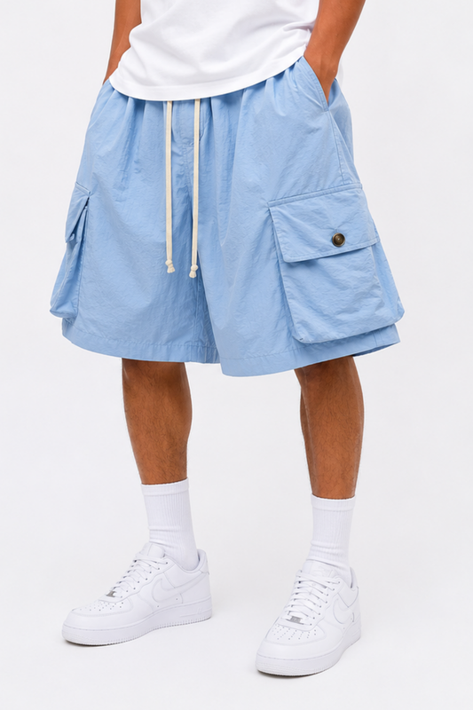 Cargo Shorts Sky Blue Button