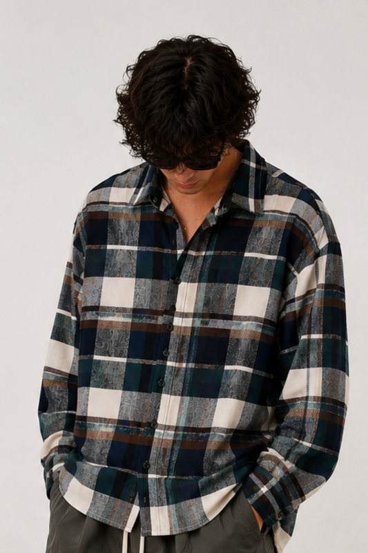 Checked Shirt Navy Beige