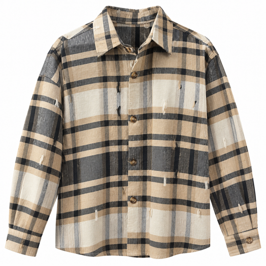 Camicia quadri beige e nero