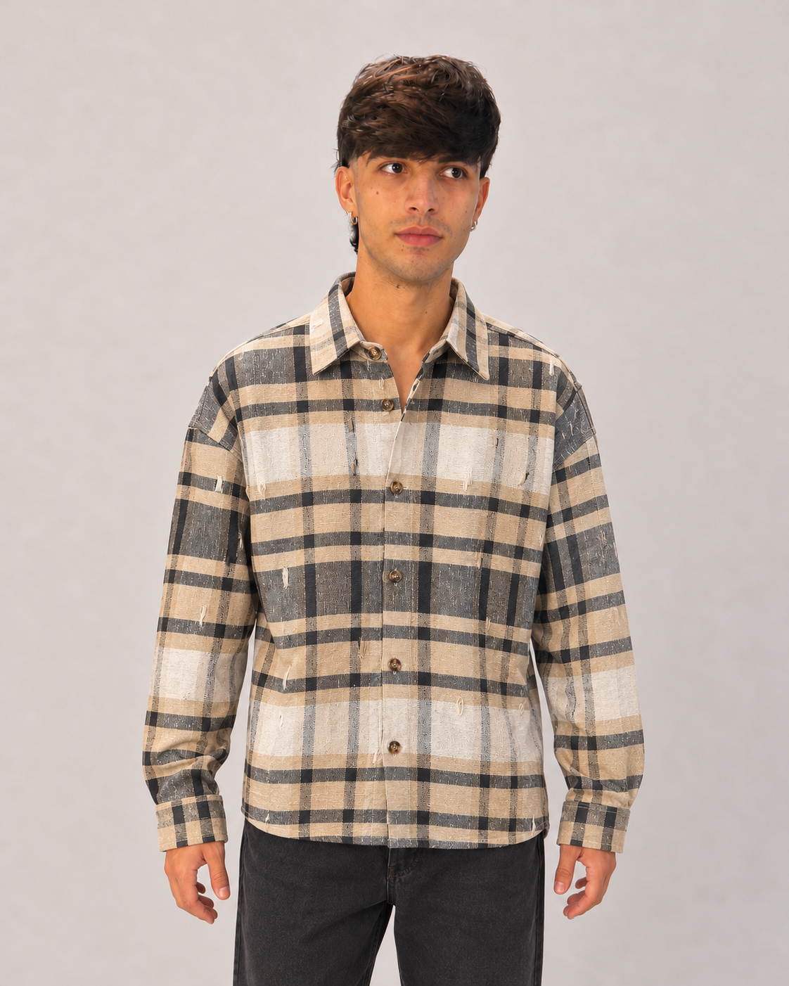 Camicia quadri beige e nero