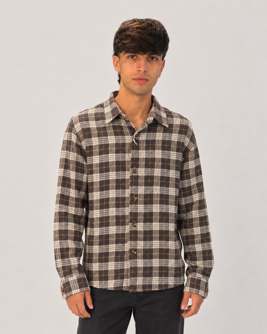 Camicia quadri marrone e panna