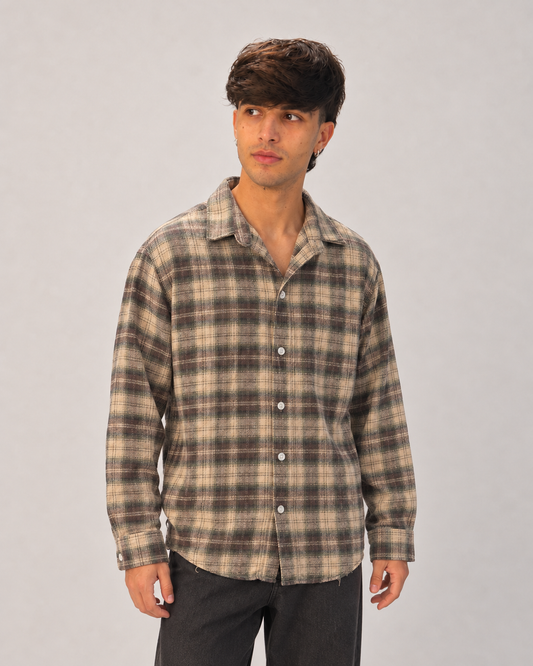 Camicia quadri beige e marrone
