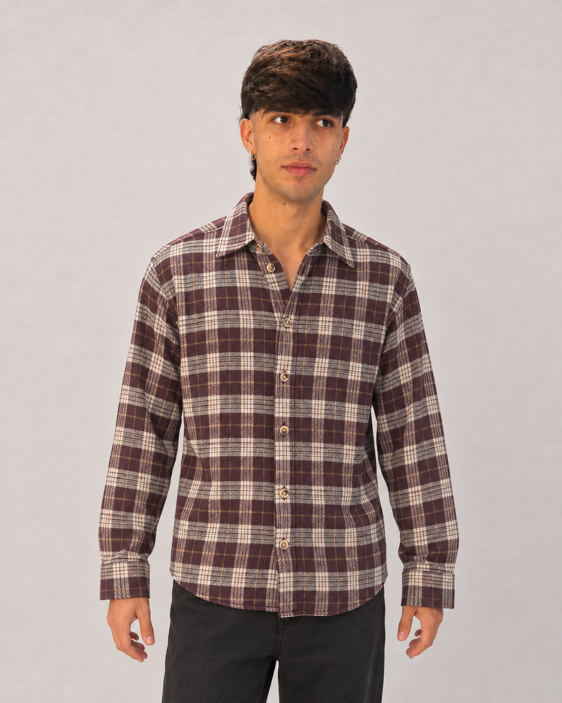 Camicia quadri marrone e panna
