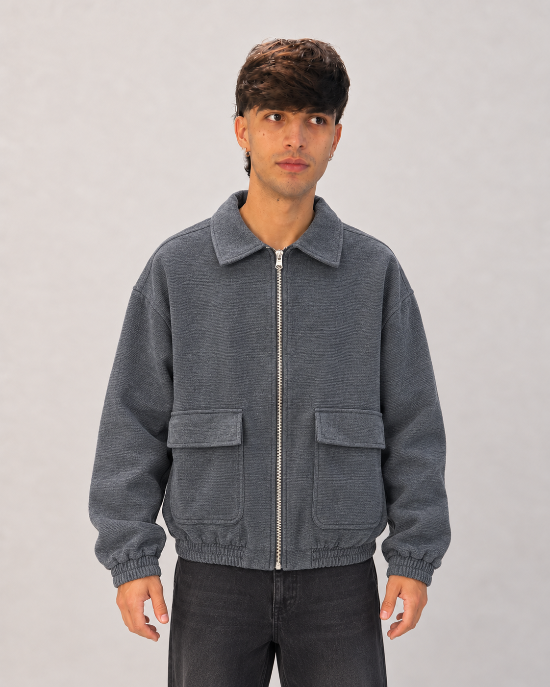 Giacca zip grigio piombo