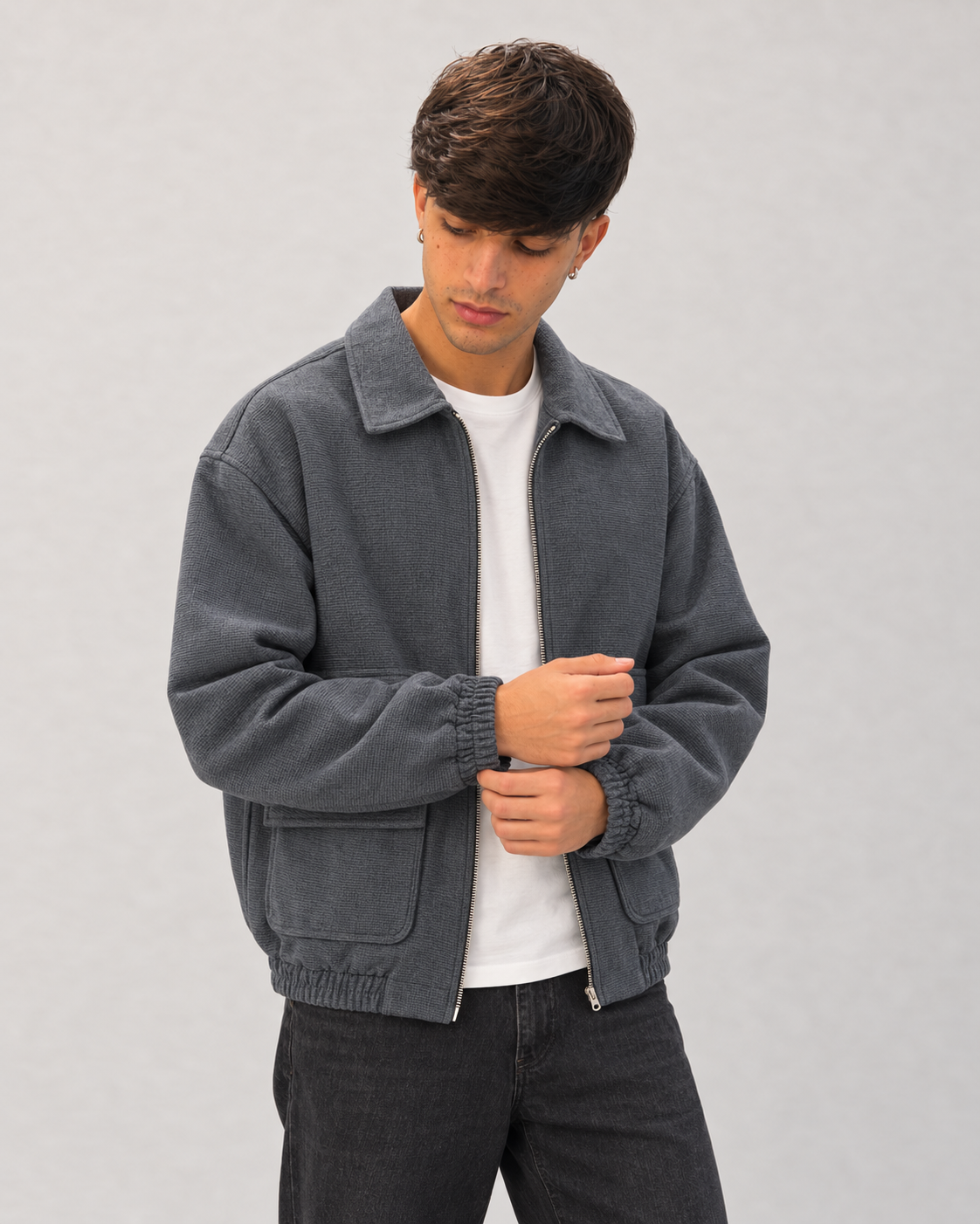 Giacca zip grigio piombo