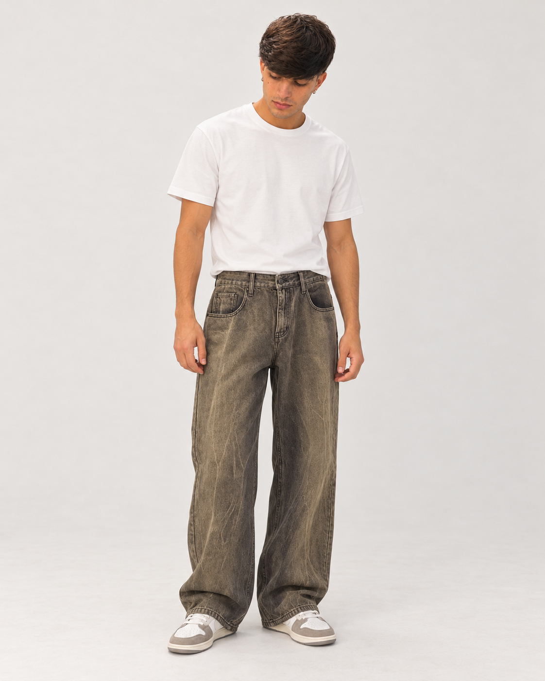 Jeans wide leg verde oliva slavato